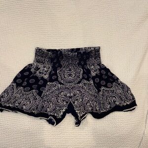 High Waist Navy Blue Patterned Shorts